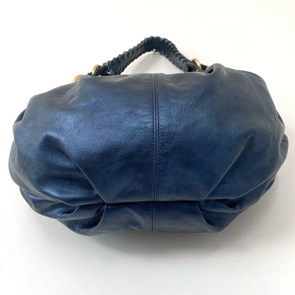 Francisco Biasia Elegant Navy Leather Hobo Bag Gold Tone Hardware Made in Italy